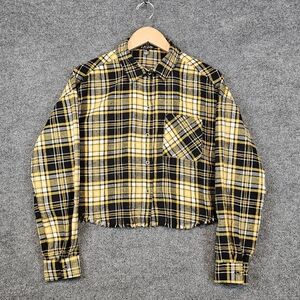 J FOR JUSTIFY Cropped Yellow & Black Plaid Flannel | Shirt Size- Medium